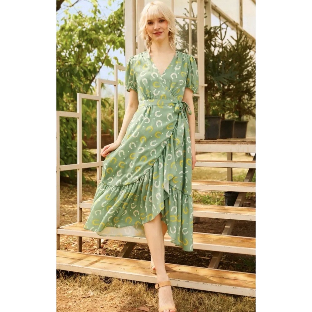 ModCloth namesake label Luck Be a Lady Wrap Dress Size 1X Equestrian Horse Shoe